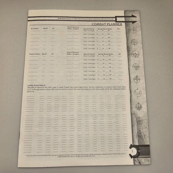 Dungeon Master's DM Screen Tri-Fold Guide & D&D Combat Guide Manual 3rd Ed. 2000 - Picture 9 of 11